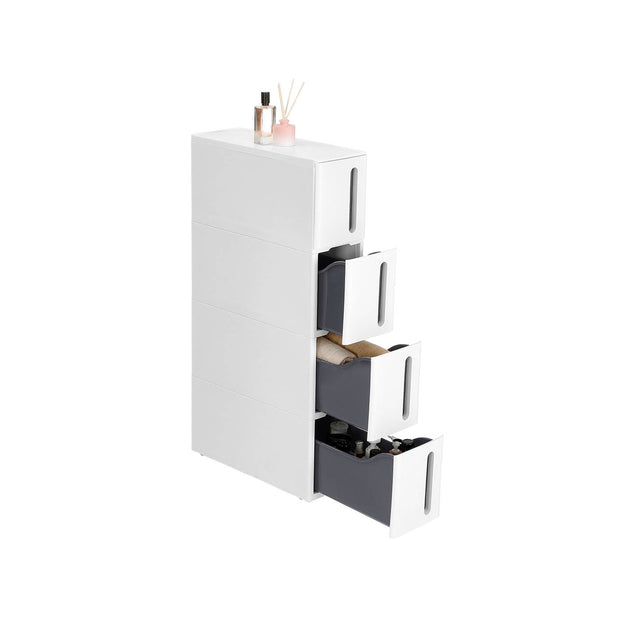 Rolling Storage Tower – PP – White and Grey – 4 Drawers, Space Saving Design