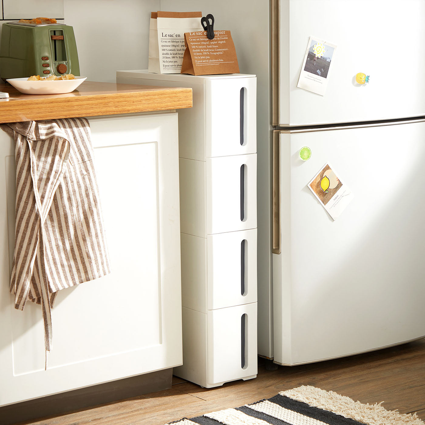 Rolling Storage Tower – PP – White and Grey – 4 Drawers, Space Saving Design
