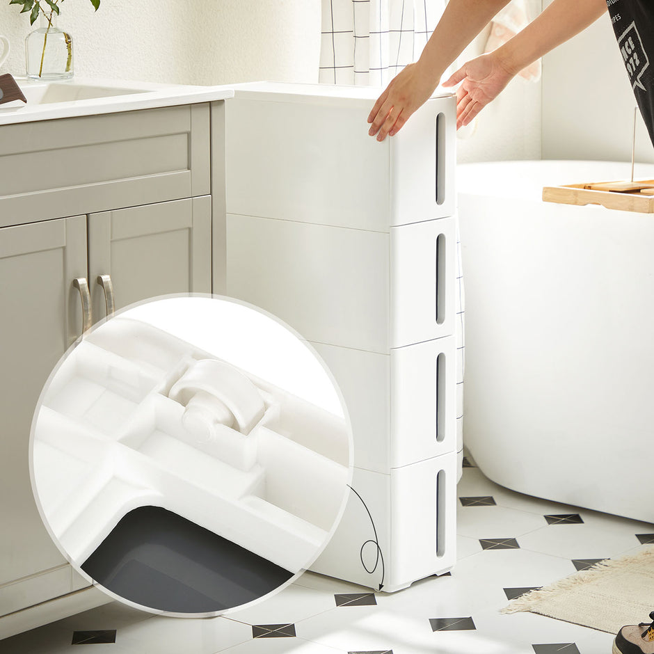 Rolling Storage Tower – PP – White and Grey – 4 Drawers, Space Saving Design