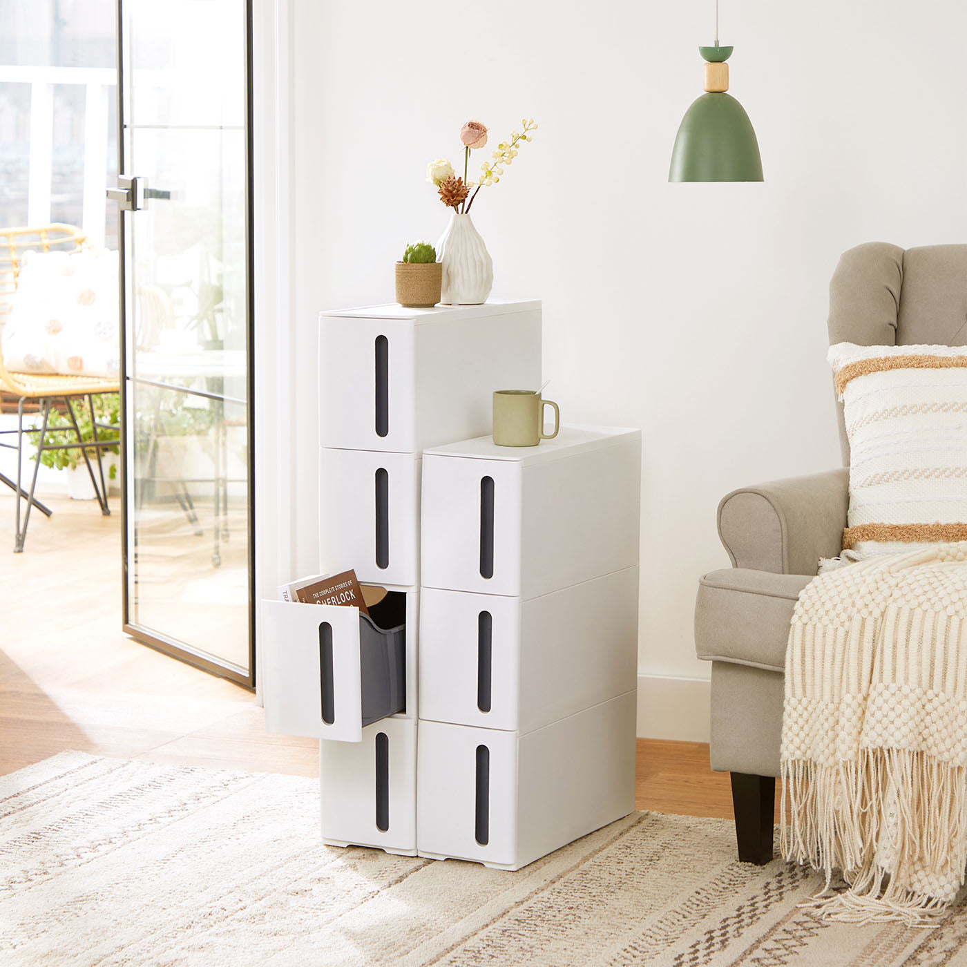 Rolling Storage Tower – PP – White and Grey – 4 Drawers, Space Saving Design