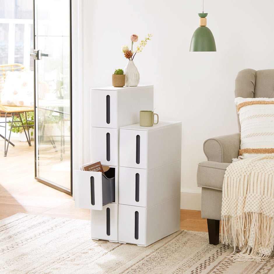 Rolling Storage Tower – PP – White and Grey – 4 Drawers, Space Saving Design