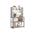 Kitchen Storage Rack – Steel – Heather Greige and Ink Black – 6 Shelves and 6 Hooks, Industrial Style
