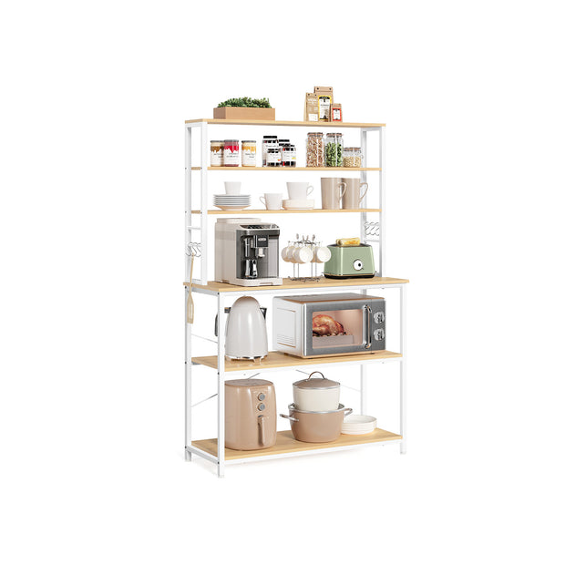 Kitchen Storage Rack – Steel – Rustic Brown and Black – 6 Shelves and Hooks