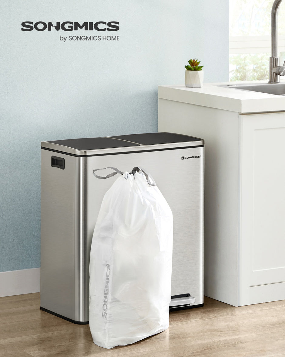 30L Drawstring Bin Liners – Robust Plastic – White – Custom-Fit, 45 Pieces Per Roll