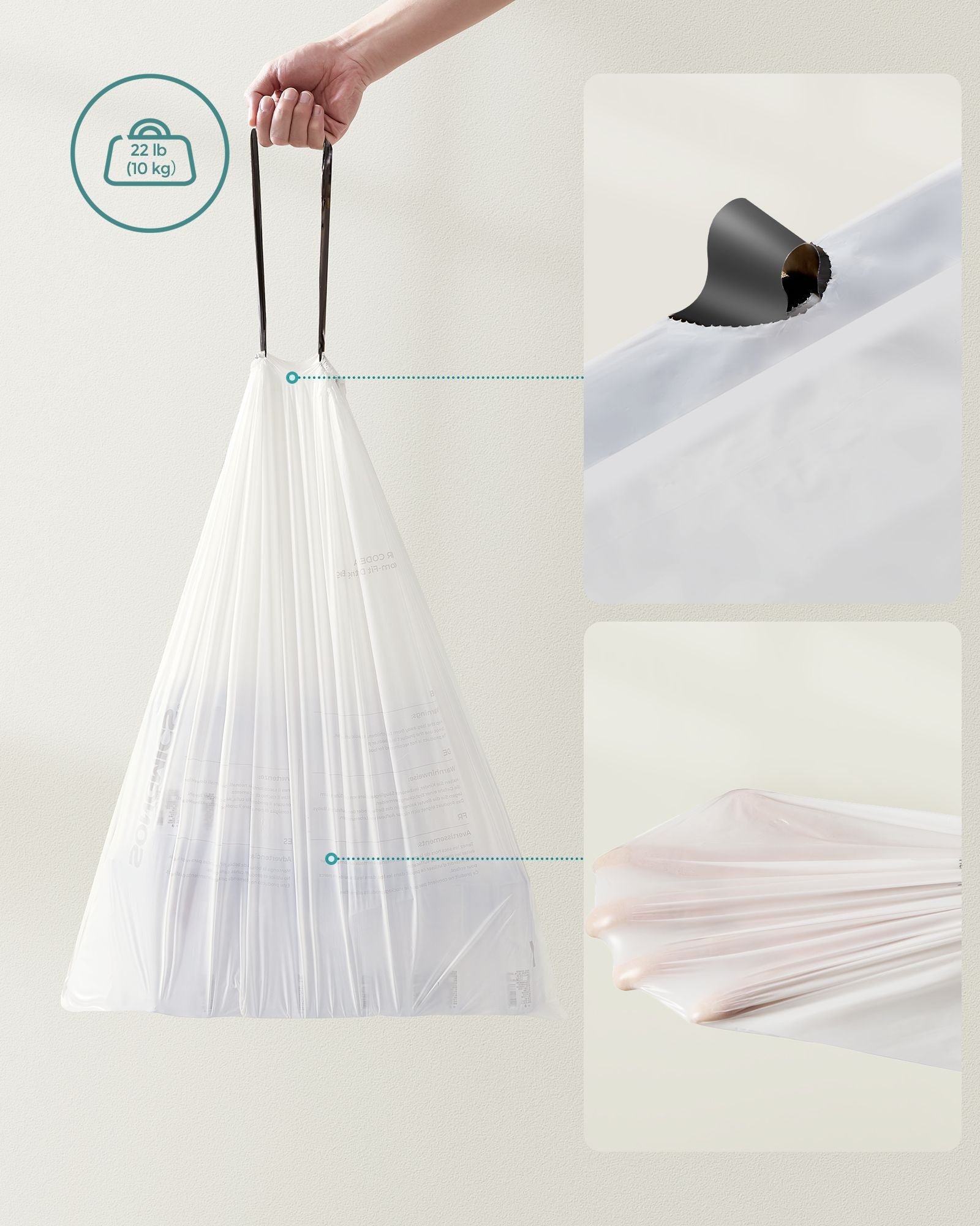 Heavy-Duty Drawstring Bin Bags – Plastic – White – Watertight, 180 Pieces (8-Gallon / 30L)