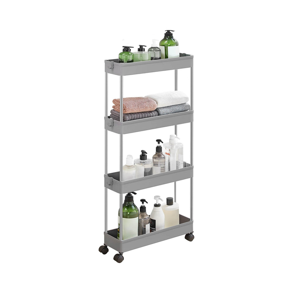 Slide Out Storage Trolley – Metal – White – 4-Tier Rolling Cart with Wheels