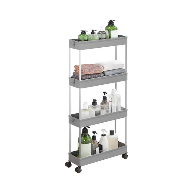 Slide Out Storage Trolley – Metal – White – 4-Tier Rolling Cart with Wheels