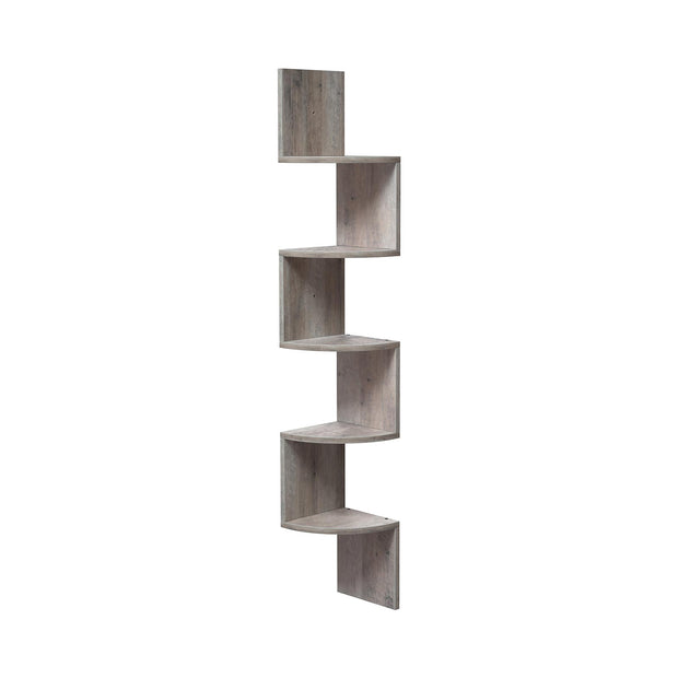 Floating Wall Shelf – Wooden – Greige – 5-Tier Zigzag Design