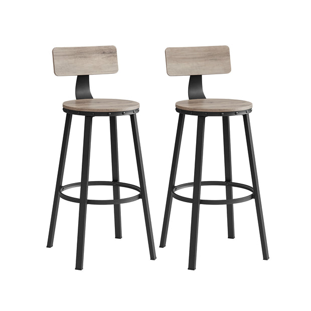 Set of 2 Industrial Bar Stools – Steel – Rustic Brown and Black – Backrests, Heavy-Duty Frame