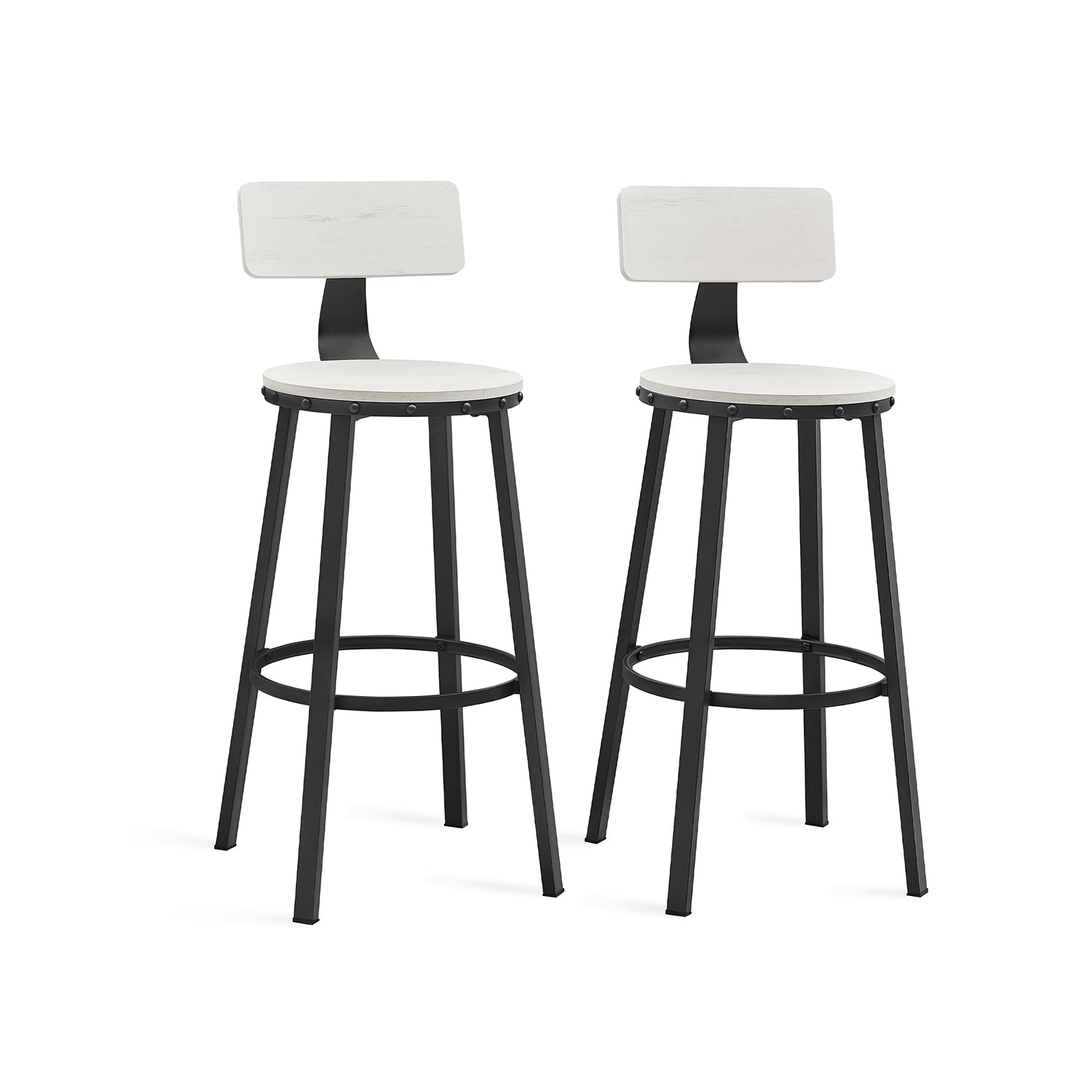 Set of 2 Industrial Bar Stools – Steel – Rustic Brown and Black – Backrests, Heavy-Duty Frame