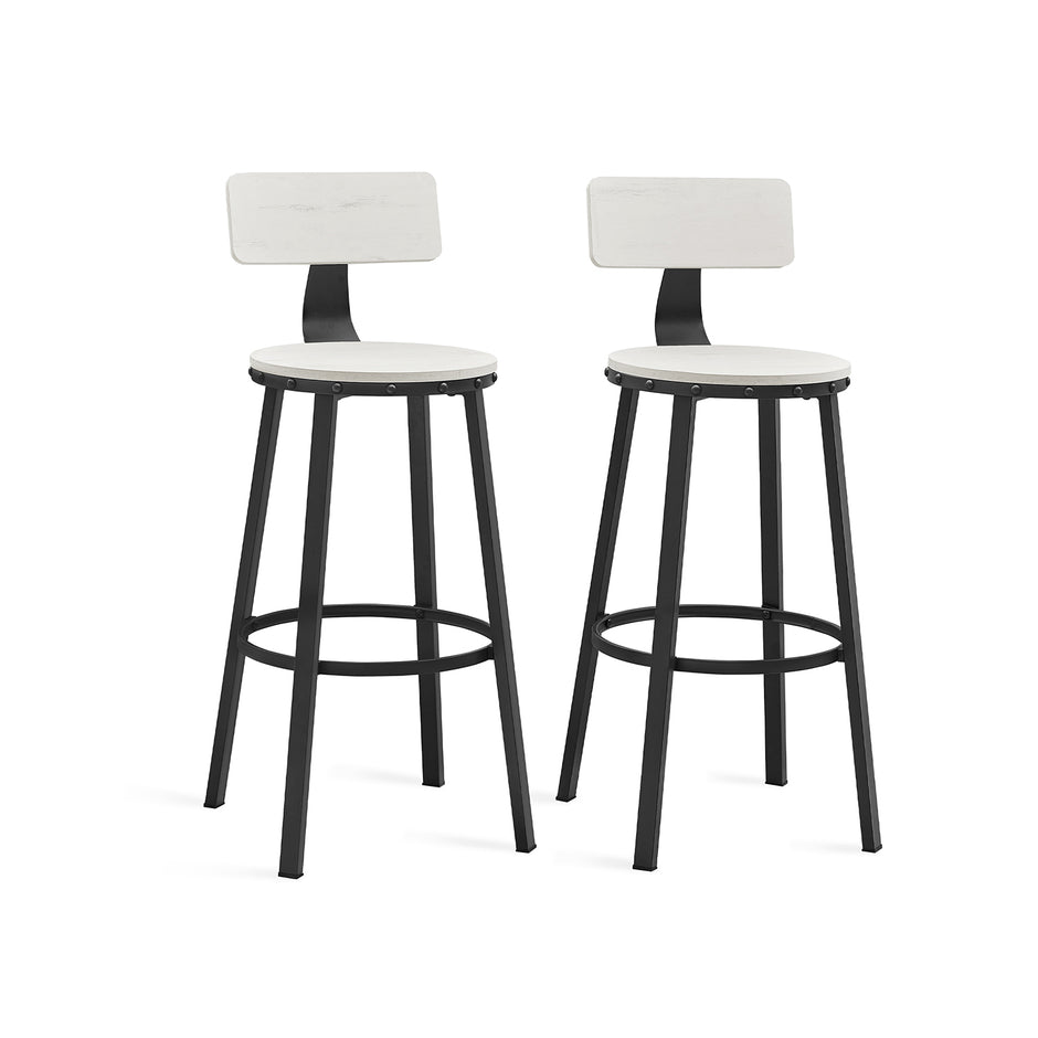 Set of 2 Industrial Bar Stools – Steel – Rustic Brown and Black – Backrests, Heavy-Duty Frame