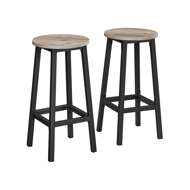 Set of 2 Kitchen Stools – Metal Frame – Greige and Black – Easy to Assemble