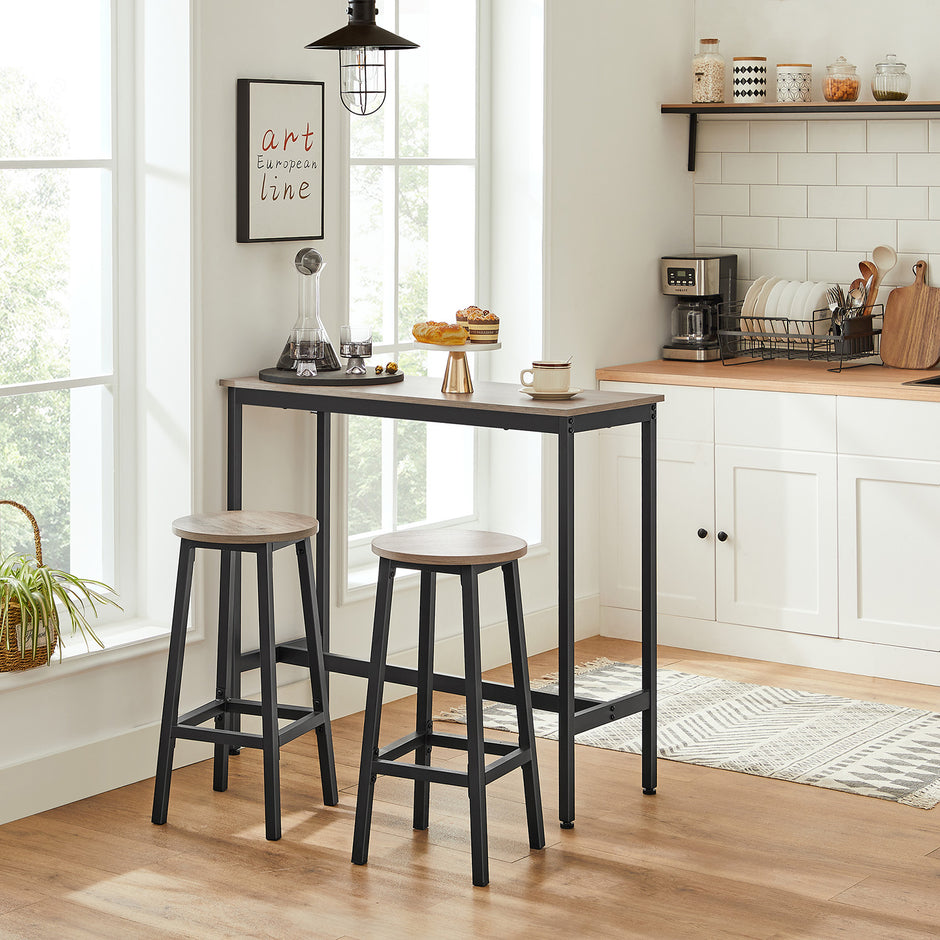 Set of 2 Kitchen Stools – Metal Frame – Greige and Black – Easy to Assemble