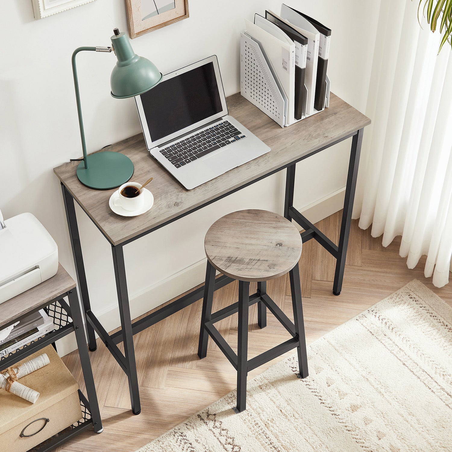 Set of 2 Kitchen Stools – Metal Frame – Greige and Black – Easy to Assemble