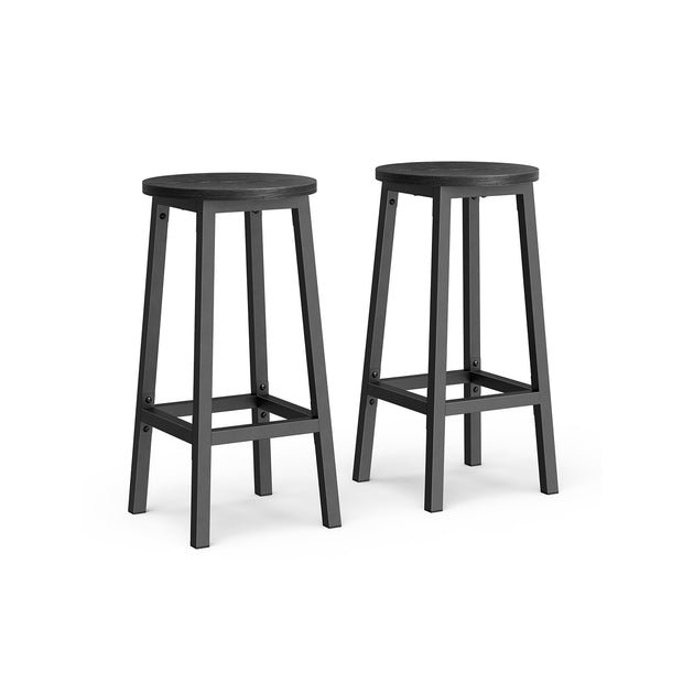 Set of 2 Kitchen Stools – Metal Frame – Greige and Black – Easy to Assemble