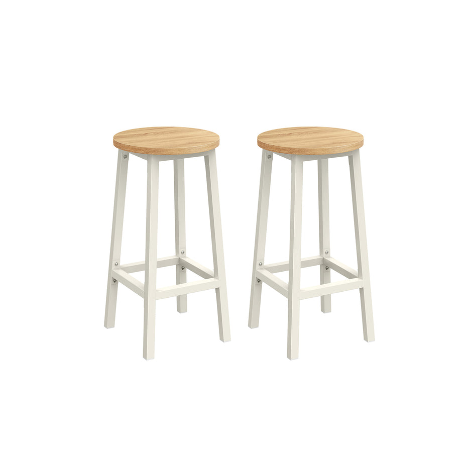 Set of 2 Kitchen Stools – Metal Frame – Greige and Black – Easy to Assemble