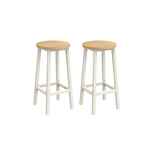 Set of 2 Kitchen Stools – Metal Frame – Greige and Black – Easy to Assemble
