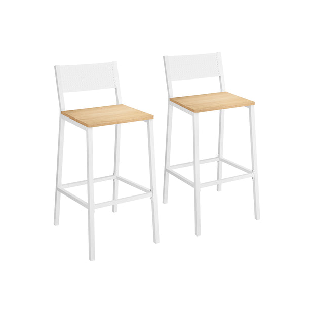Set of 2 Kitchen Bar Stools – Oak – Beige and White – Industrial Style