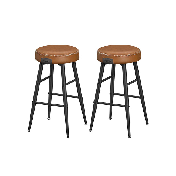 Bar Stools Set of 2 – Synthetic Leather – Black – 63 cm Tall with Easy Assembly