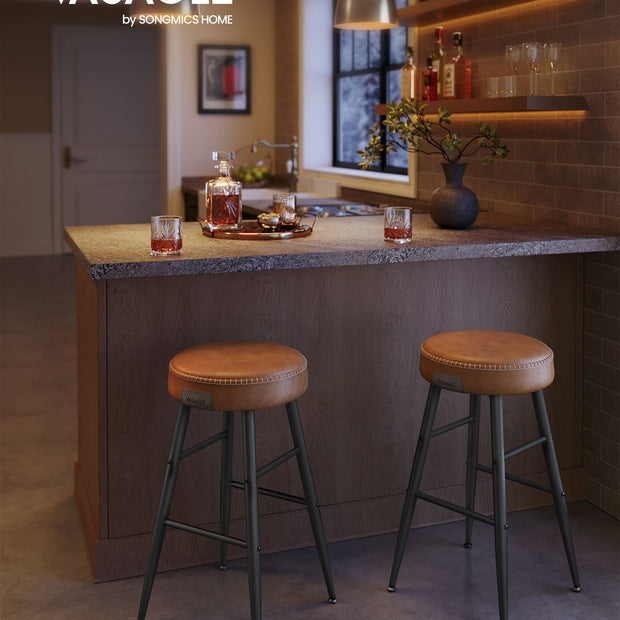 Bar Stools Set of 2 – Synthetic Leather – Black – 63 cm Tall with Easy Assembly