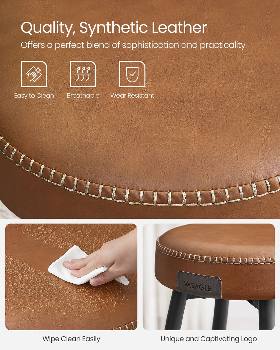 Bar Stools Set of 2 – Synthetic Leather – Black – 63 cm Tall with Easy Assembly