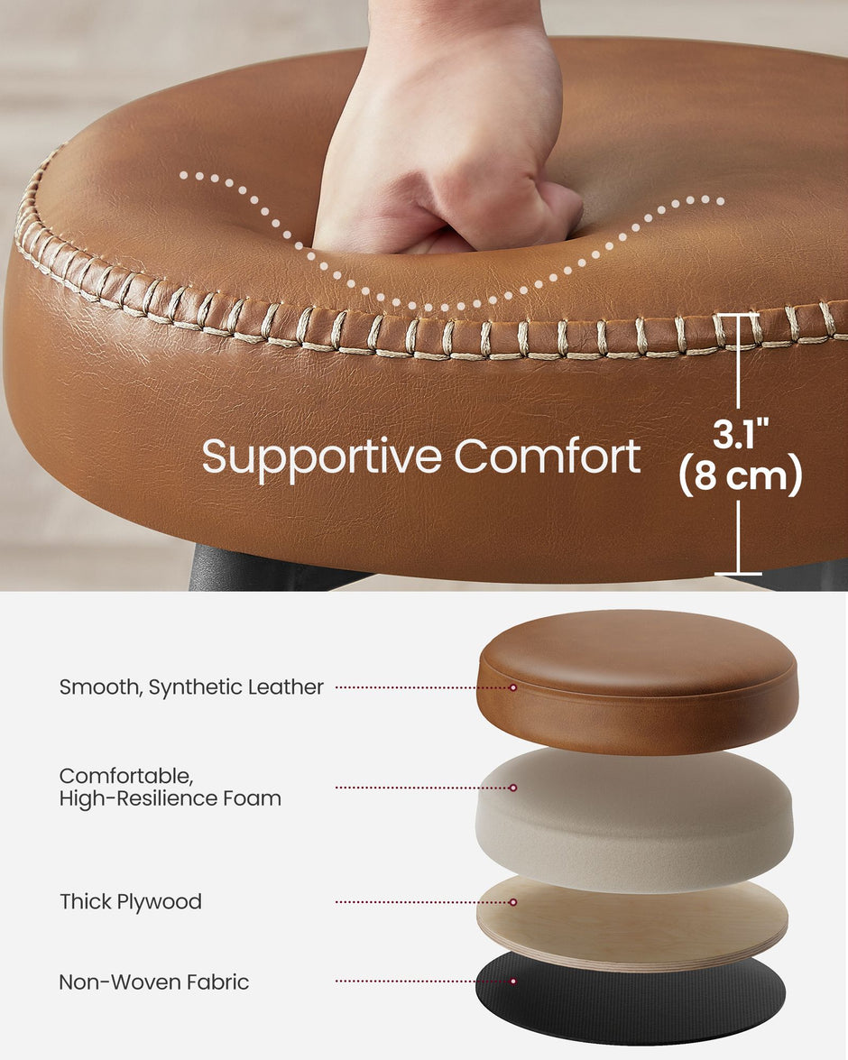 Bar Stools Set of 2 – Synthetic Leather – Black – 63 cm Tall with Easy Assembly