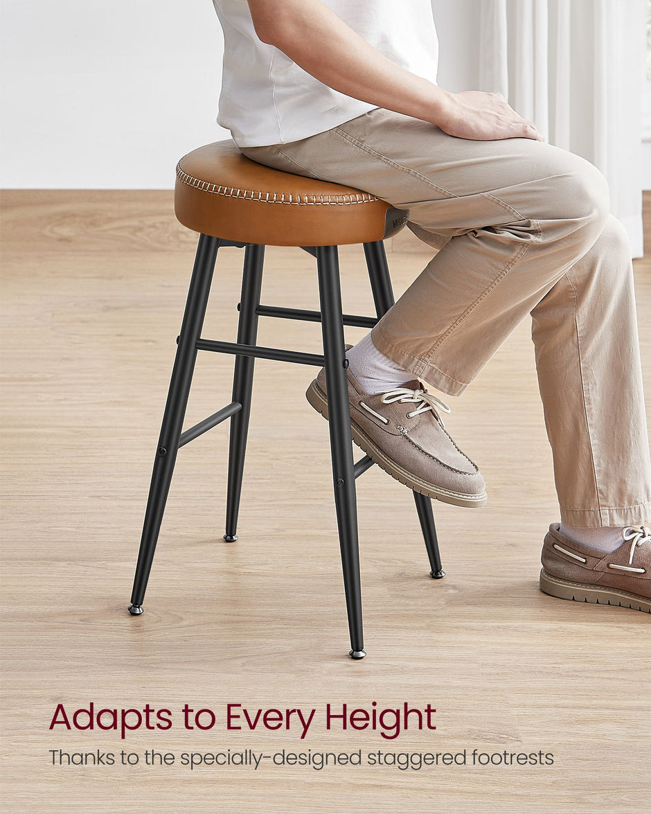 Bar Stools Set of 2 – Synthetic Leather – Black – 63 cm Tall with Easy Assembly