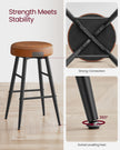 Bar Stools Set of 2 – Synthetic Leather – Black – 63 cm Tall with Easy Assembly