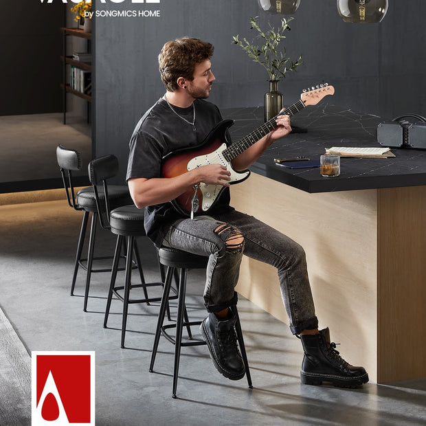 Swivel Bar Stools Set of 2 – Synthetic Leather – Caramel Brown – 360° Design