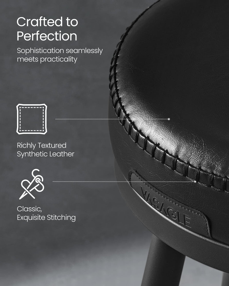 Swivel Bar Stools Set of 2 – Synthetic Leather – Caramel Brown – 360° Design