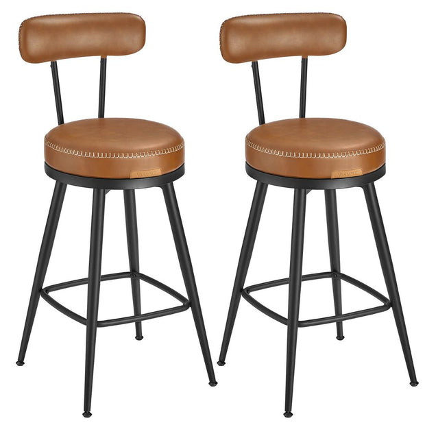 Swivel Bar Stools Set of 2 – Synthetic Leather – Caramel Brown – 360° Design