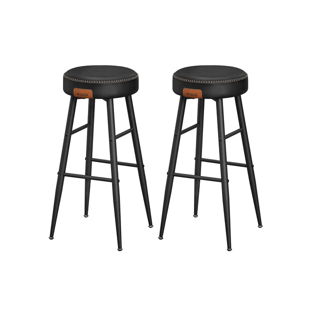 Bar Stools Set of 2 – Synthetic Leather – Black – 63 cm Tall with Easy Assembly