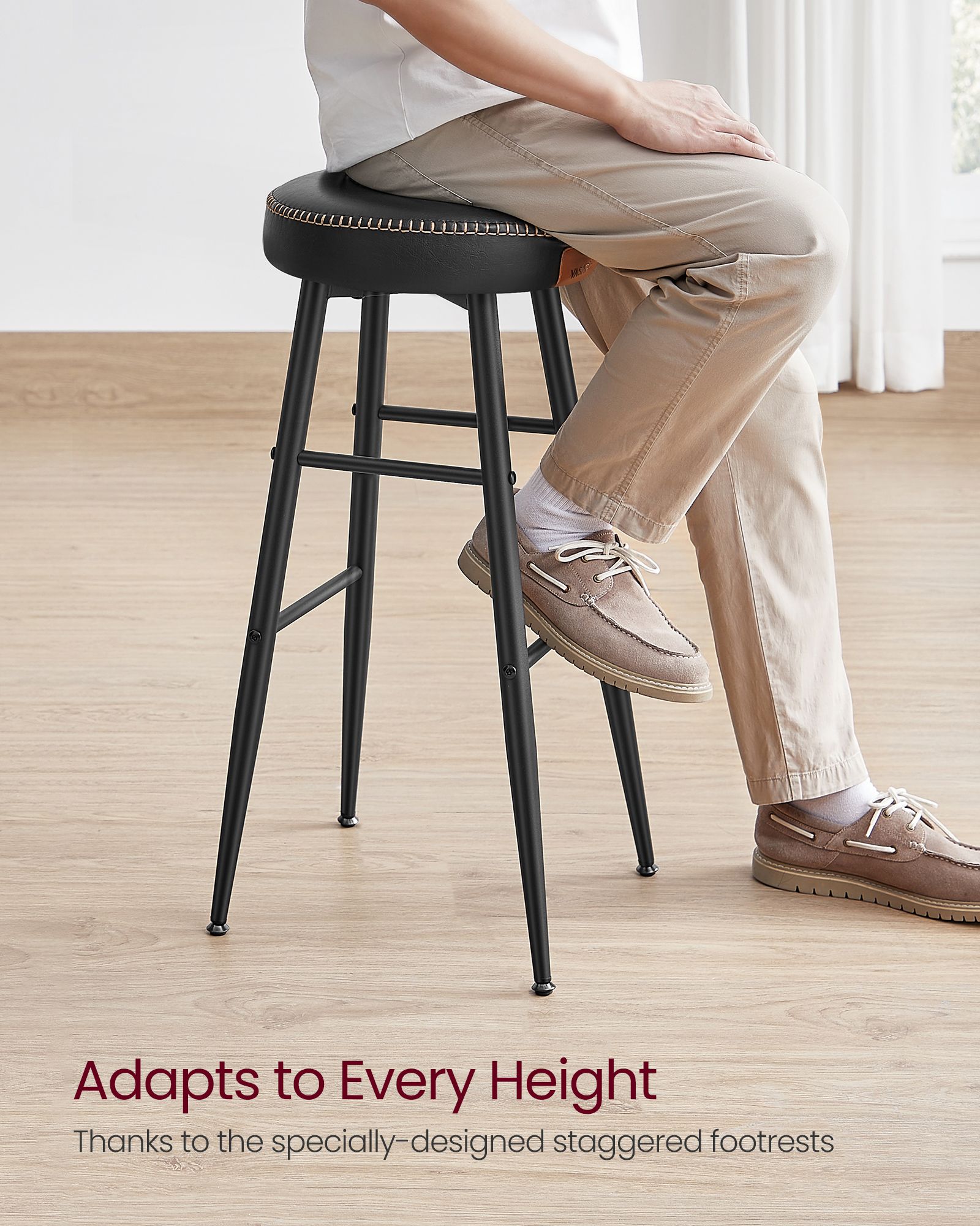 Bar Stools Set of 2 – Synthetic Leather – Black – 63 cm Tall with Easy Assembly