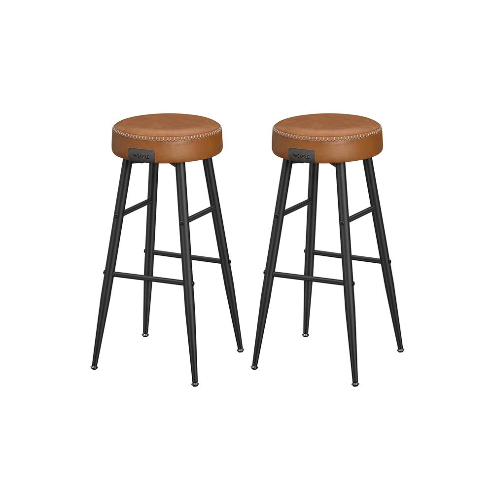 Bar Stools Set of 2 – Synthetic Leather – Black – 63 cm Tall with Easy Assembly