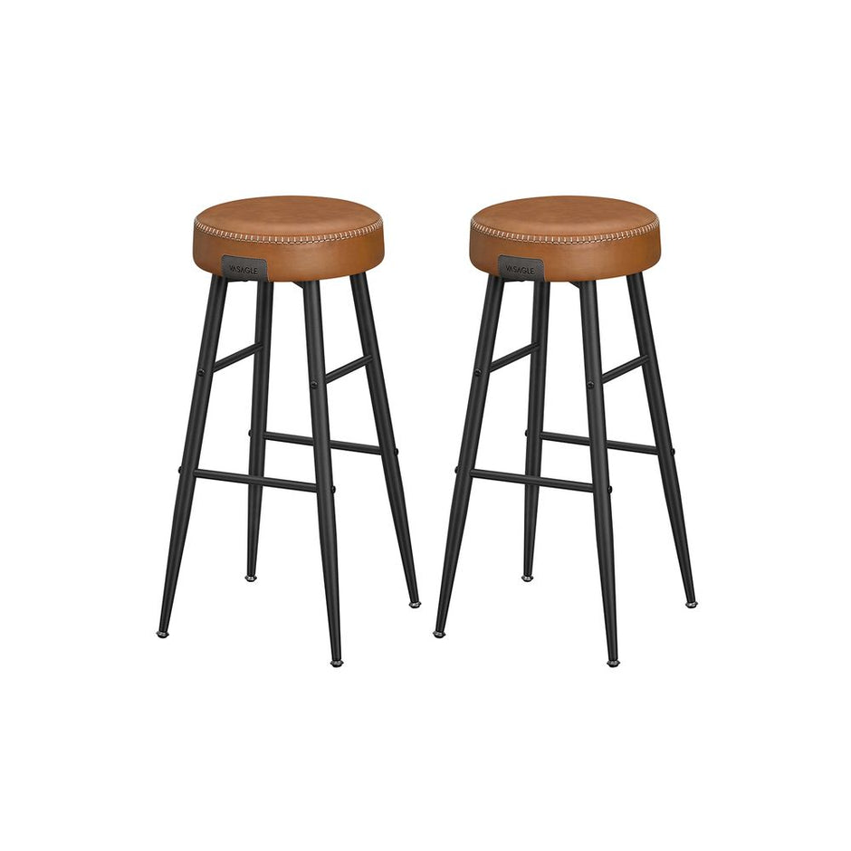 Bar Stools Set of 2 – Synthetic Leather – Black – 63 cm Tall with Easy Assembly