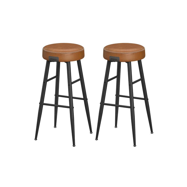 Bar Stools Set of 2 – Synthetic Leather – Black – 63 cm Tall with Easy Assembly