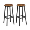 Bar Stools Set of 2 – Metal Frame – Rustic Brown and Black – 74 cm High with Footrest