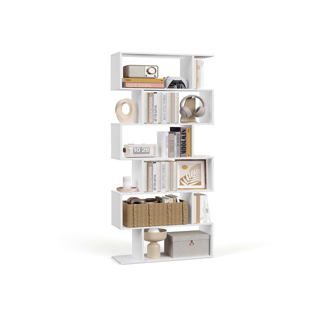 Wooden Cube Display Shelf – Wood – White – 6-Tier Freestanding Shelving Unit and Room Divider