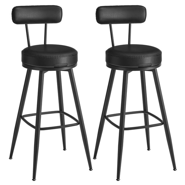 Bar Stools – Synthetic Leather – Caramel Brown – 360° Swivel, Set of 2