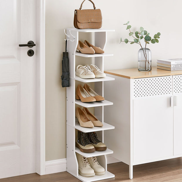 Shoe Rack – Engineered Wood – Neutral Color – 6-Tier Narrow Design for Small Spaces