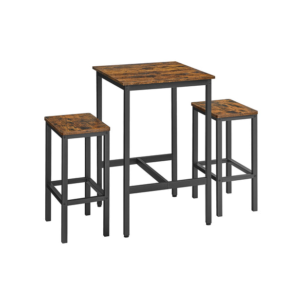 Dining Table and Chairs Set – Wood and Metal – Rustic Brown and Black – Compact Design