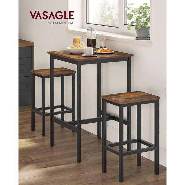 Dining Table and Chairs Set – Wood and Metal – Rustic Brown and Black – Compact Design