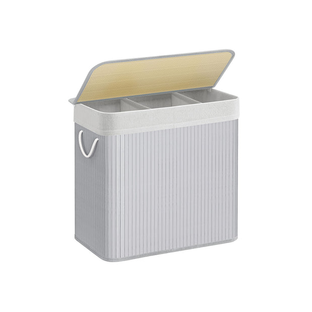 Laundry Hamper Basket – Fabric – Cloud White – 150L, Foldable with 3 Sections and Clip-on Lid