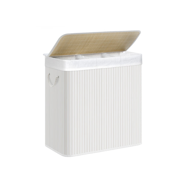 Laundry Hamper Basket – Fabric – Cloud White – 150L, Foldable with 3 Sections and Clip-on Lid