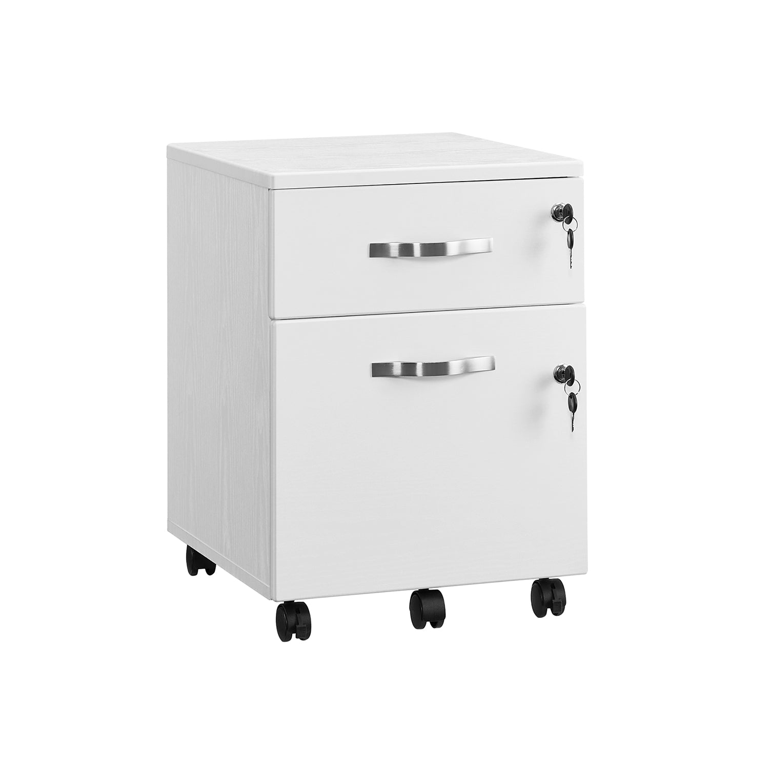 Lockable File Cabinet – Wood – White – 2 Drawers with Wheels and Adjustable Hanging Rails