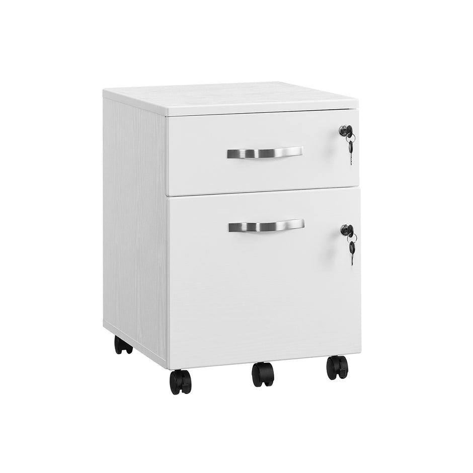 Lockable File Cabinet – Wood – White – 2 Drawers with Wheels and Adjustable Hanging Rails
