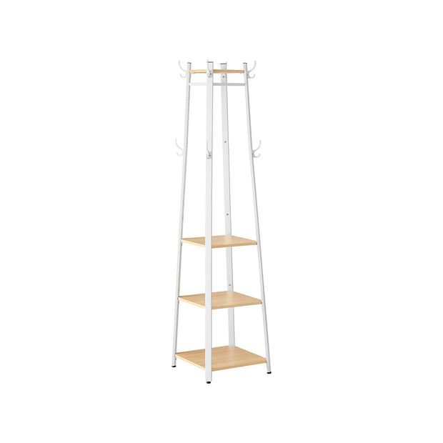 Coat Stand – Steel – Greige and Black – Industrial Style with 4 Shelves and Hooks