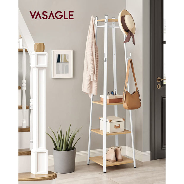 Coat Stand – Steel – Greige and Black – Industrial Style with 4 Shelves and Hooks