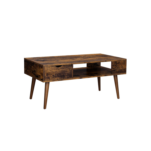 Coffee Table – Wood – Rustic Brown – Storage Drawer and Open Compartment