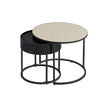 Set of 2 Round Nesting Tables – Wood – Rustic Brown and Ink Black – Hidden Storage and Top Tray